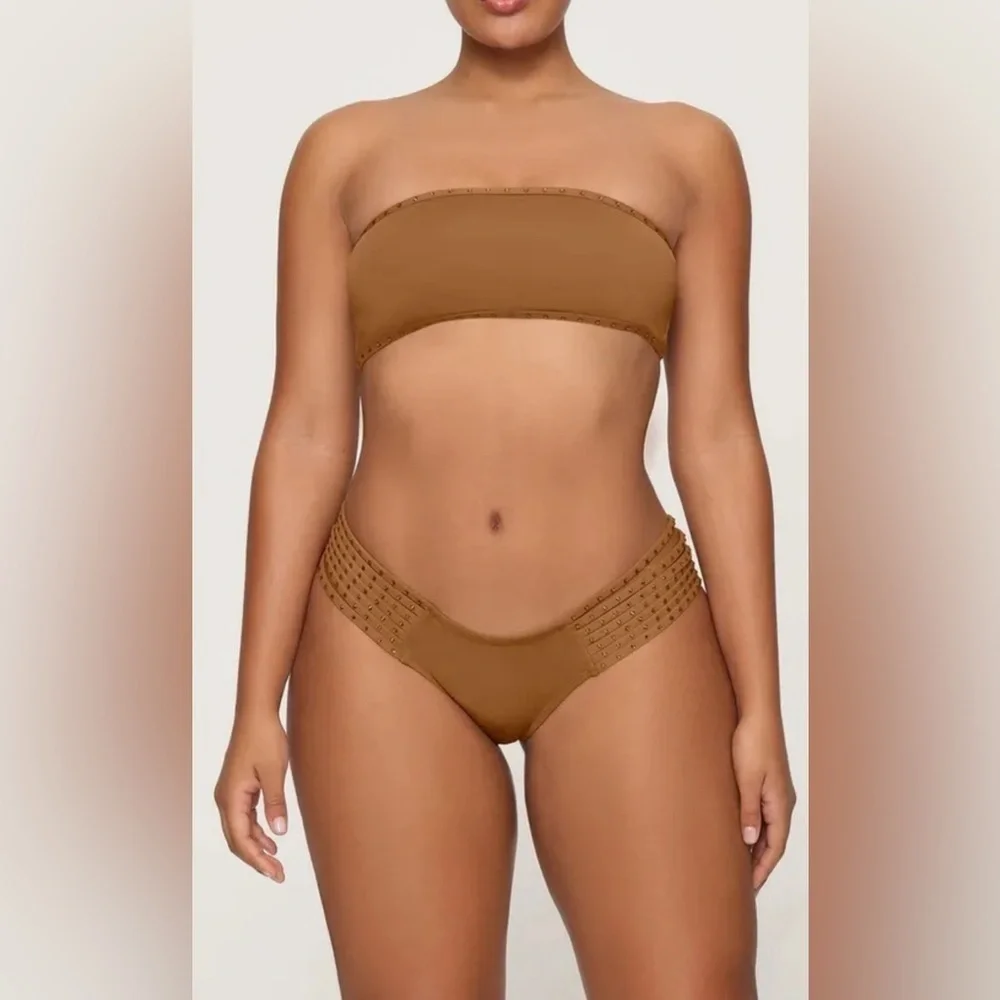 SKIMS Rhinestone Swim Bandeau Bikini Top Ochre Size 2X